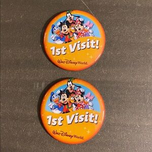 2 Walt Disney World Disney Parks 1st Visit Pin Back Button Mickey Minnie 3"